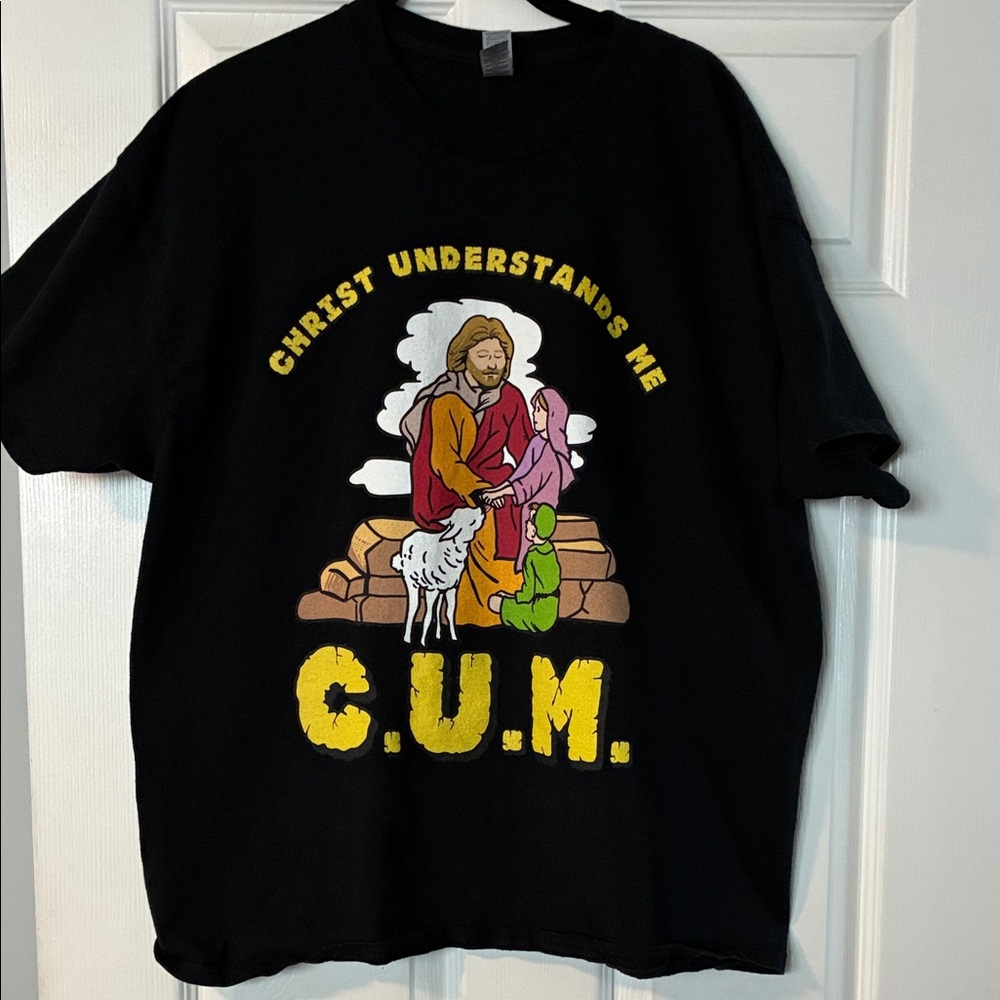 Graphic Religious Black Tee with Bold Yellow Text - Freak conservatives out!